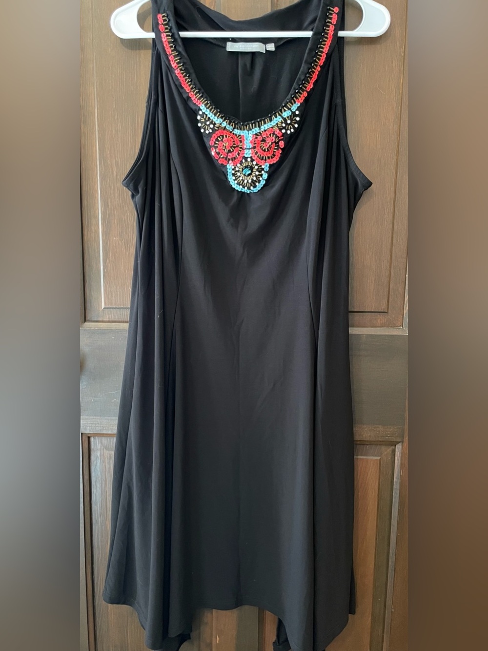 NY Collection Black Maxi Dress with Coral & Turquoise Beaded Accent